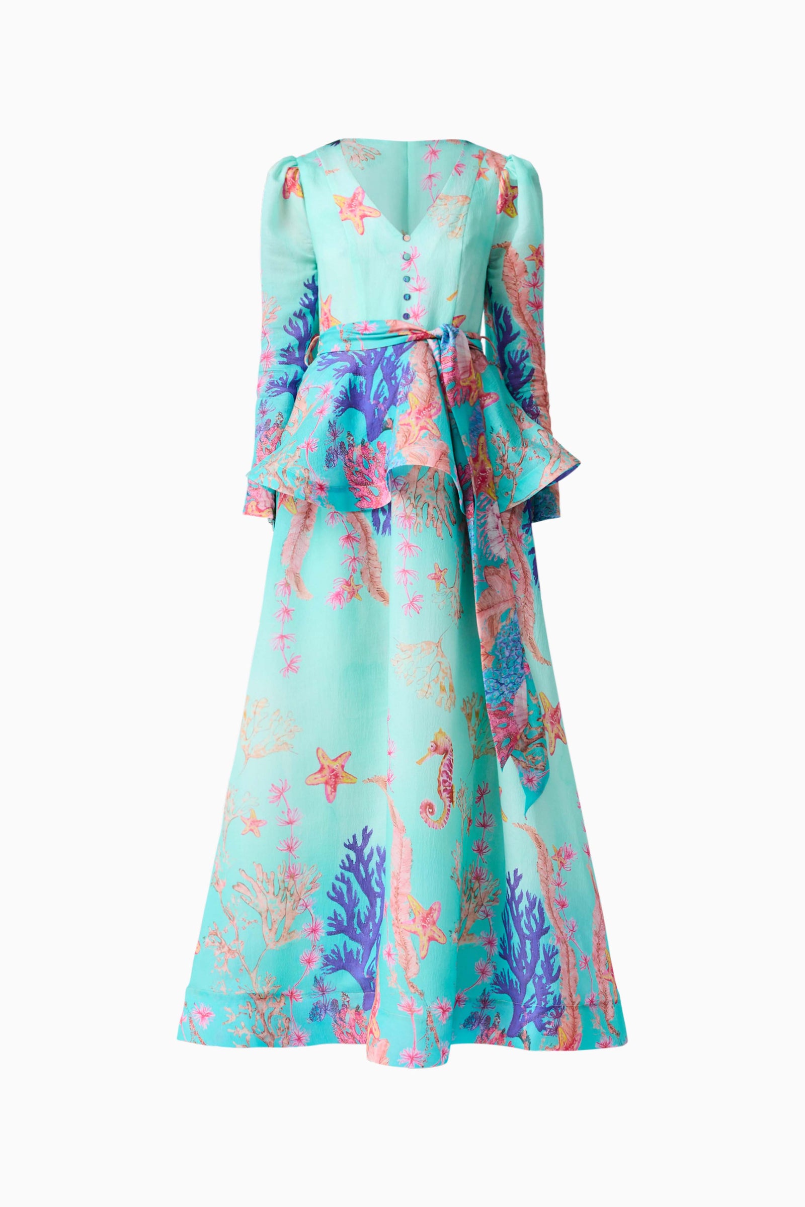 Coral Long Sleeve Maxi Dress in Blue Multi Elliatt Coral Long Sleeve Maxi Dress in Blue Multi Elliatt
