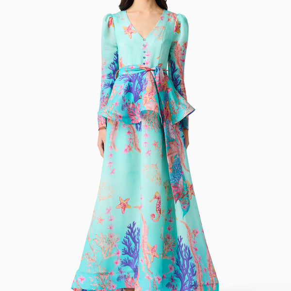 experience maxi dress in multi elliatt Coral Long Sleeve Maxi Dress in Blue Multi – Elliatt