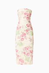 Greta Embroidered Midi Dress in Cream & Pink Floral ghost