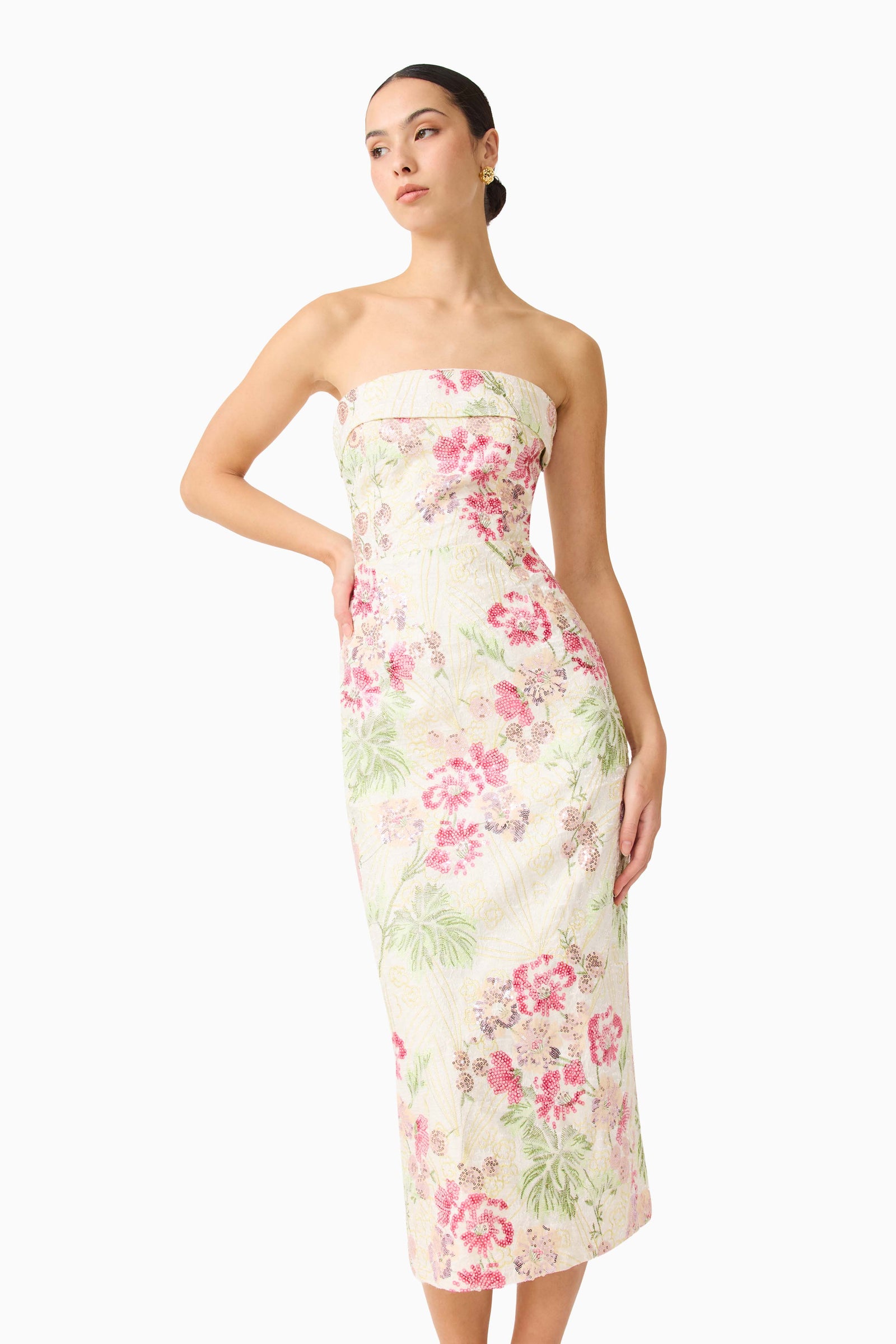 elliatt remix floral embroidered midi dress Elliatt Womens' Beige Remix Floral Embroidered MIDI-Dress Size L
