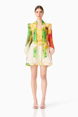 Brunette model wearing the Lilia Long Sleeve Mini Dress in Multi Floral front shot 