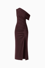 Simone One Shoulder Maxi Dress in Chocolate Brown ghost shot 