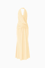Simone Cowl Neck Gown in Butter Yellow ghost shot