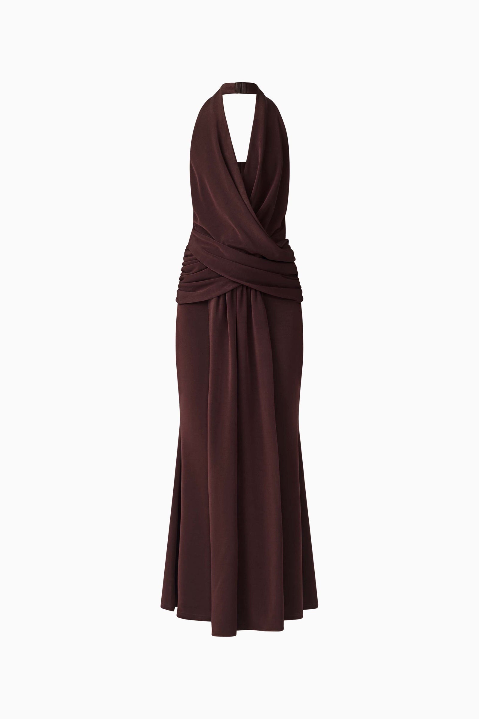 elliatt brown dress Simone Cowl Neck Gown in Chocolate Black Funeral Dresses | W-FW24-D3 Color:EMBROIDERED TAPESTRY BLUE Featuring a relaxed fit