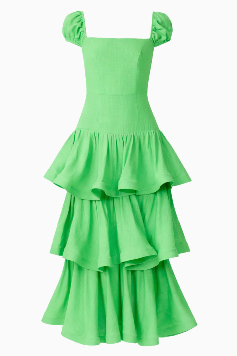 kelly green tiered dress Emilie Maxi in video