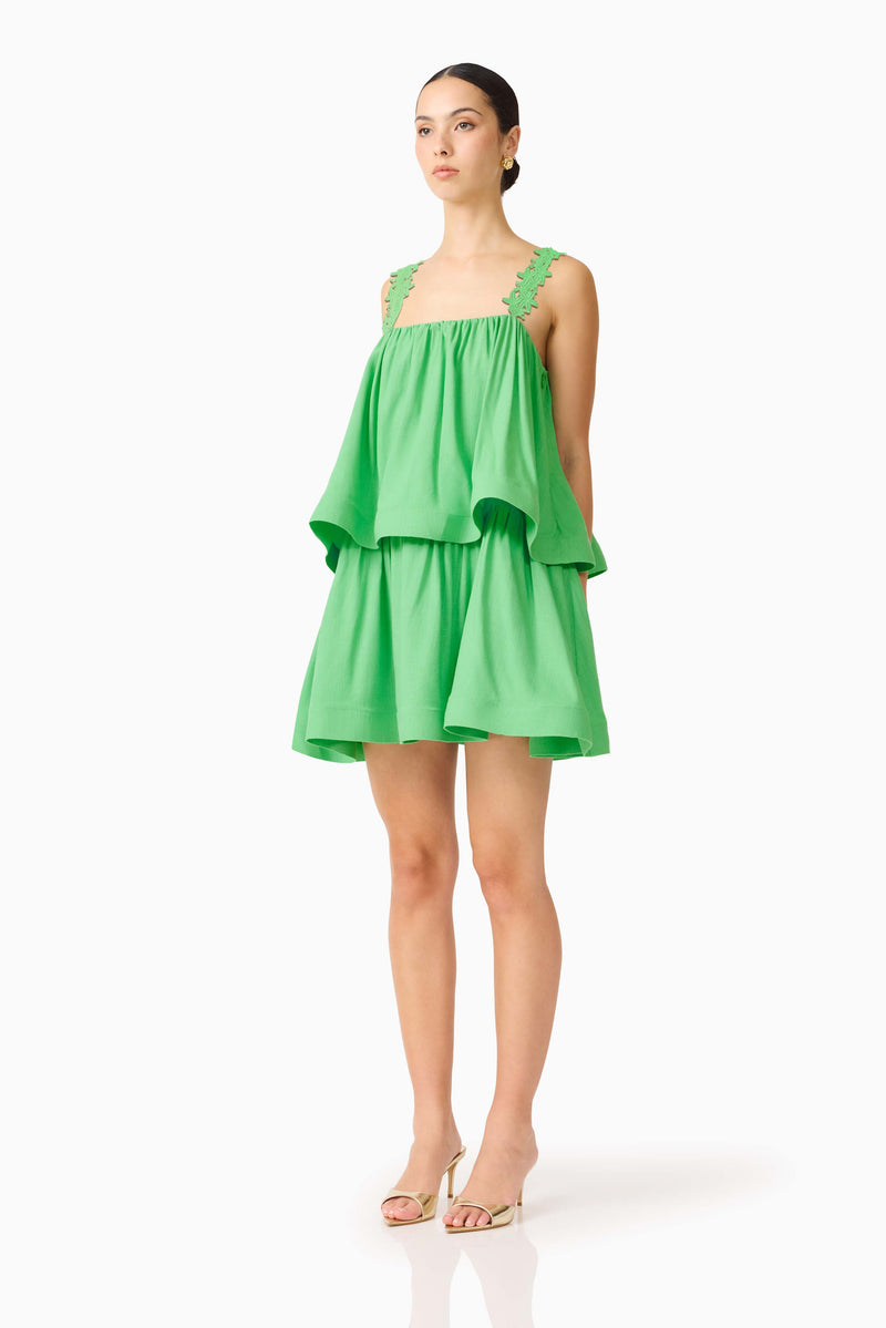 Emilie Tiered mini Dress - Kelly Green - L