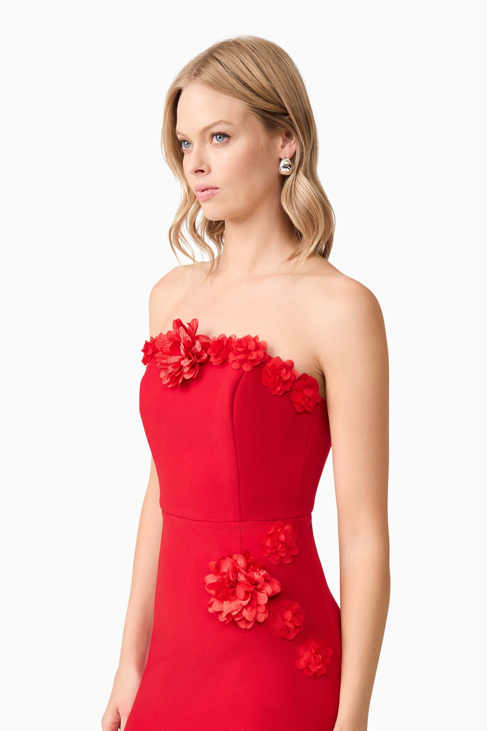 red dress with flowers on top Red 3D Flowers Tulle off Shoulder Prom Dress, Elegant Graduation, Dress,wedding  Guest Dress, Wedding Dress,graduation Dress,evening Dress