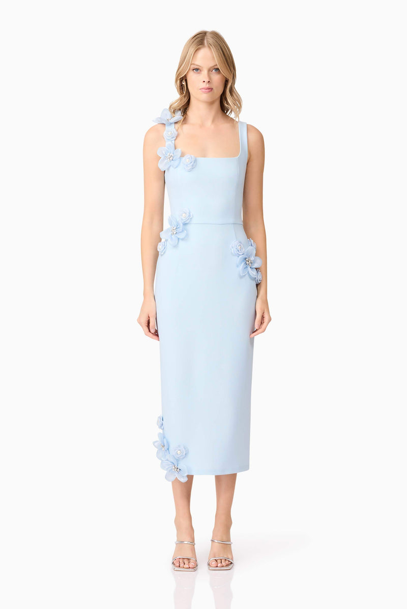 3d midi dress Women's 3D Floral Midi Dress- Elegant Floral Applique Dress- INA Flower Dress Medium