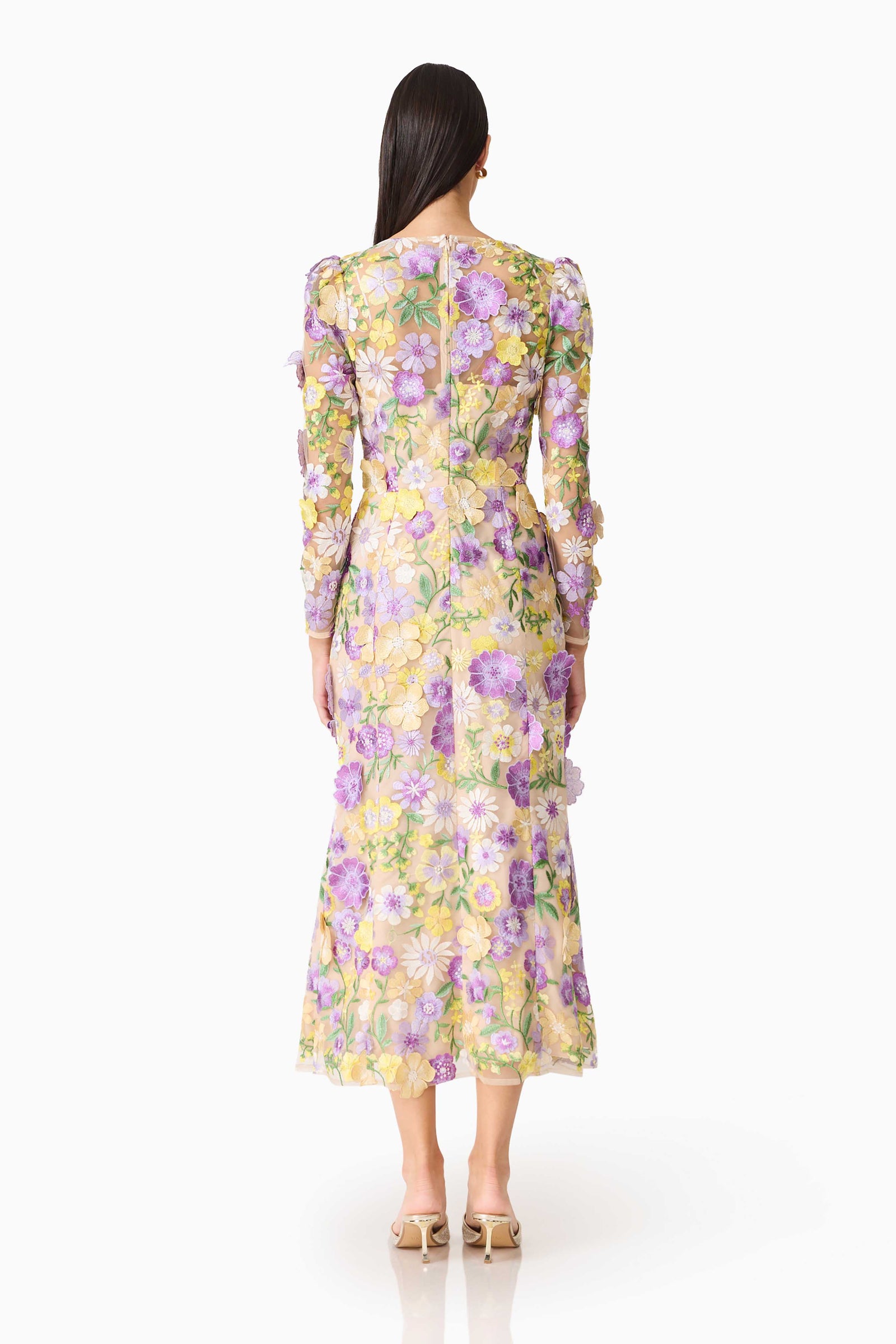 shannon 3d floral midi dress in white Shannon 3D Floral Midi Dress - XS