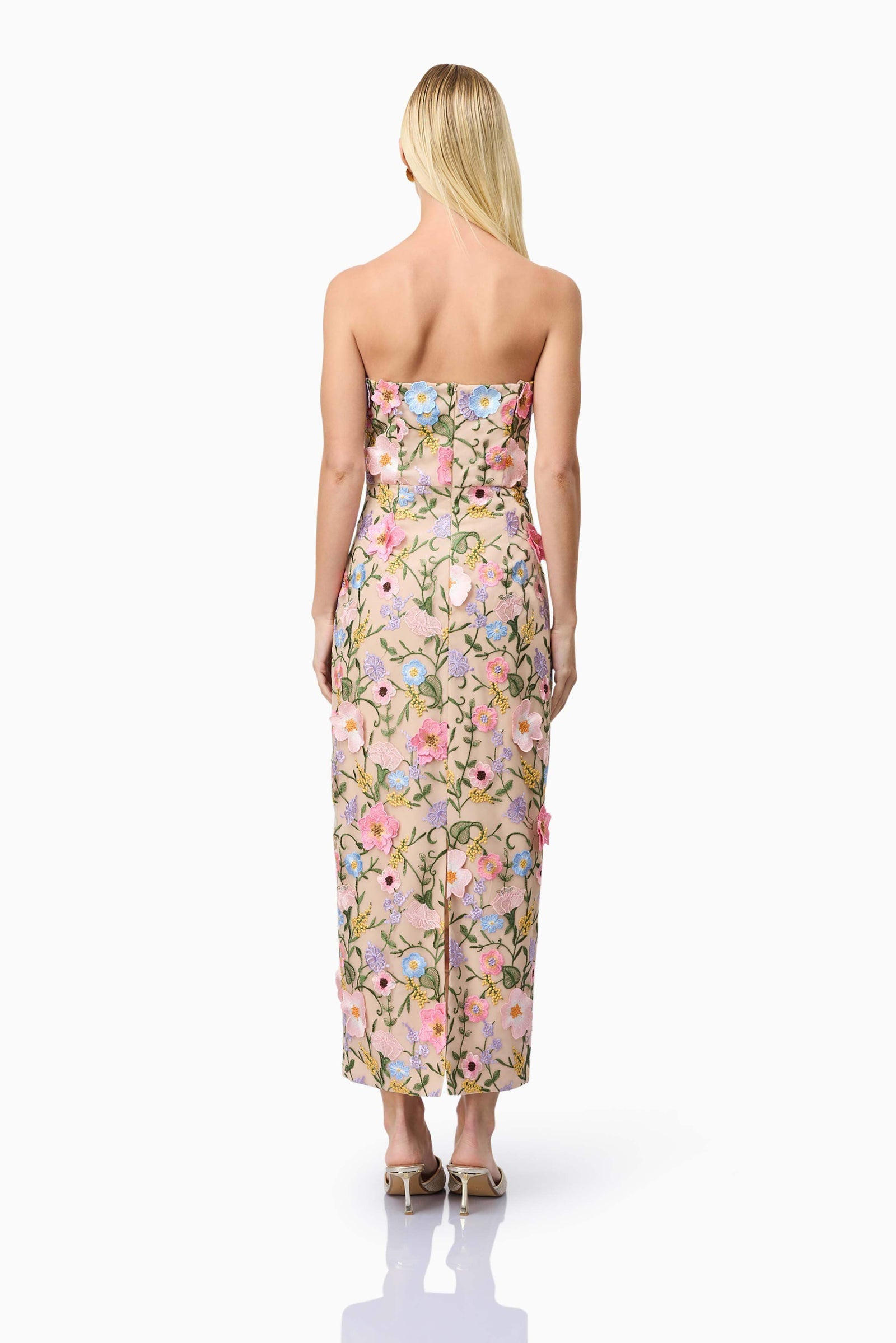 bhldn strapless 3d floral vine fit & flare midi dress Helena Strapless Dress In Floral