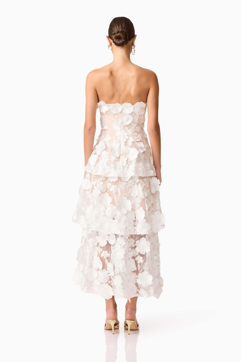 Selene Maxi Tiered 3D Dress - White - XXS - ELLIATT Selene Maxi Tiered 3D Dress - White - XXS - ELLIATT