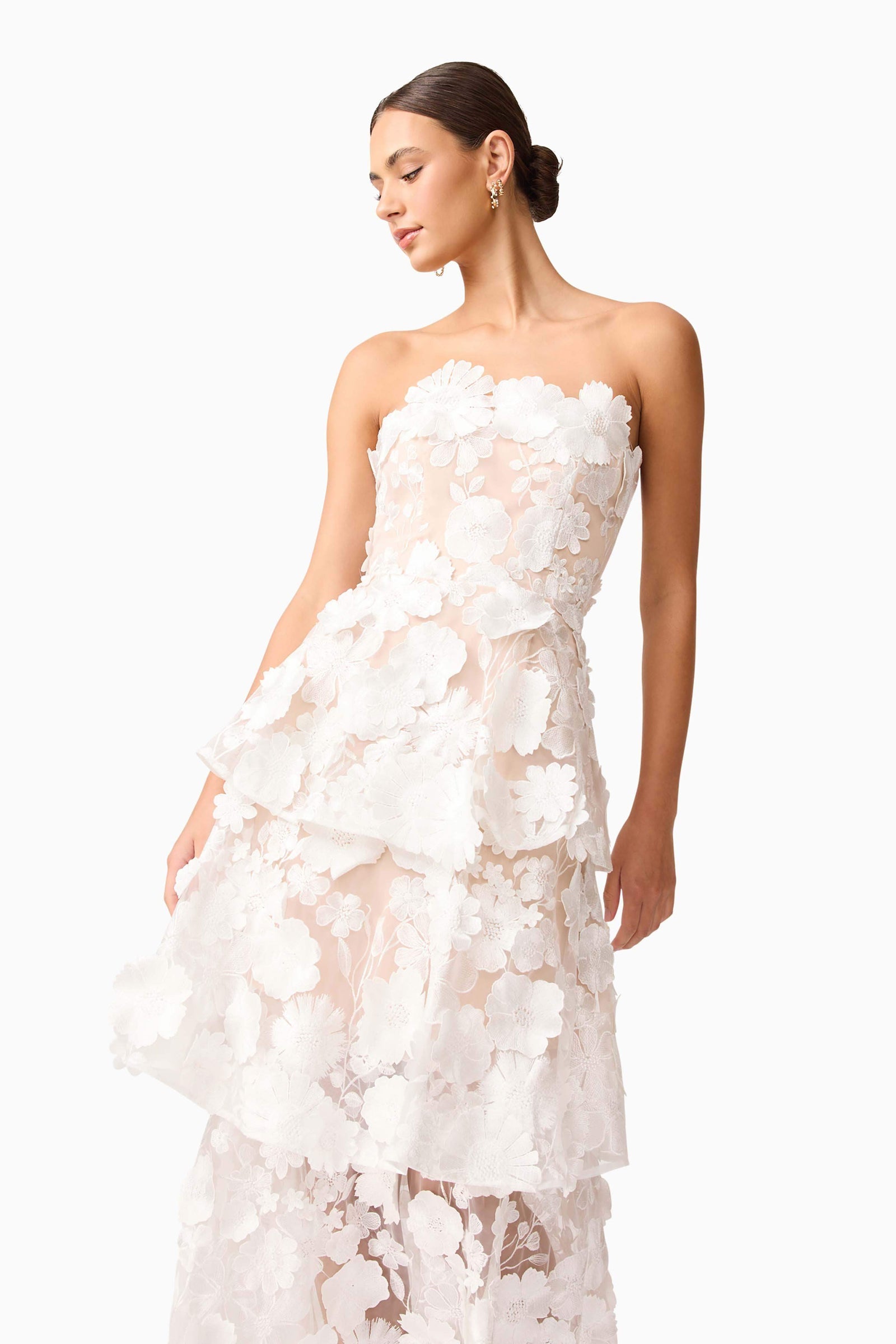 Selene Maxi Tiered 3D Dress in White  Elliatt