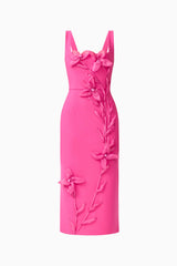 Ilaria Floral Midi Dress in Pink ghost shot