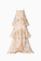 Tilly Tiered Maxi Dress in Yellow Floral ghost shot
