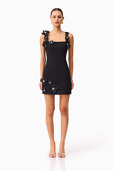 Brunette model wearing Chantelle Floral Mini Dress in Black front shot