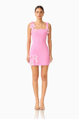 Brunette model wearing the Chantelle Floral Mini Dress in Pink front shot