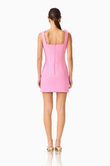 Brunette model wearing the Chantelle Floral Mini Dress in Pink back shot