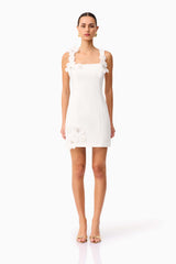 Brunette model wearing Chantelle Floral Mini Dress in White front shot