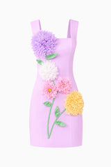 Buttercup Embroidered Party Mini Dress in Purple ghost shot