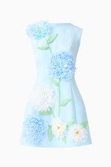 Buttercup Embroidered Mini Dress in Blue ghost shot