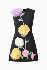 Buttercup Embroidered Mini Dress in Black ghost shot