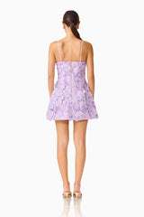 Roseate Strapless Maxi Dress in Purple with zipper back & floral appliques back shot