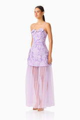 Roseate Strapless Maxi Dress in Purple with detachable skirt and sweetheart neckline side shot