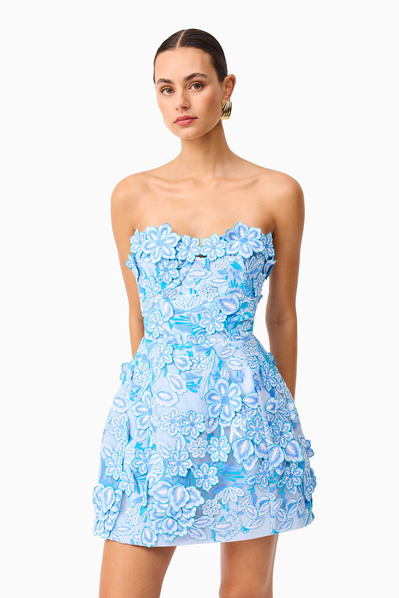 Roseate Floral Mini Dress in Blue Elliatt Roseate Floral Mini Dress in Blue Elliatt