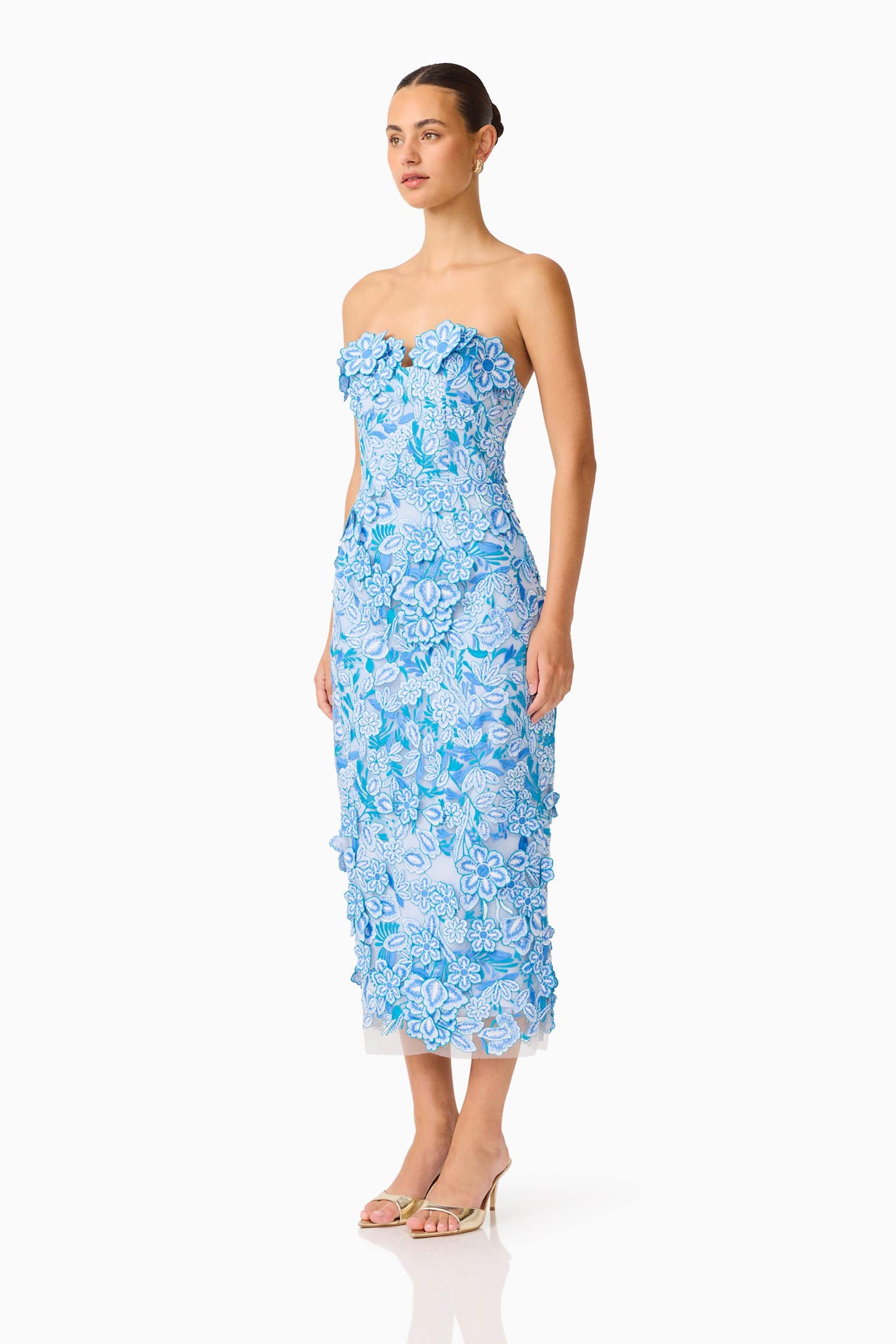 Roseate Strapless Midi Dress - Blue - M