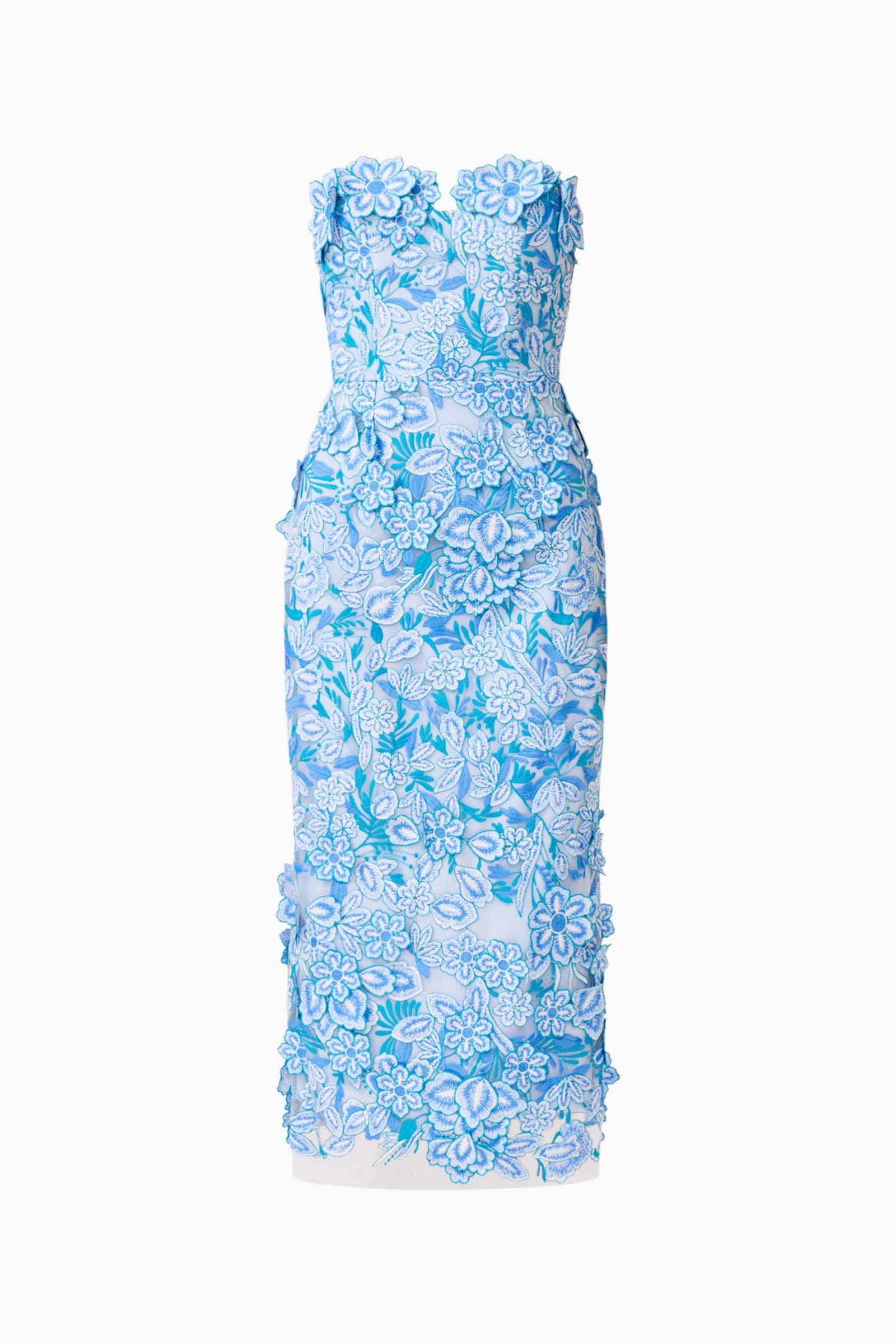 Roseate Strapless Midi Dress in Blue | Sweetheart Neckline Detailing   Elliatt