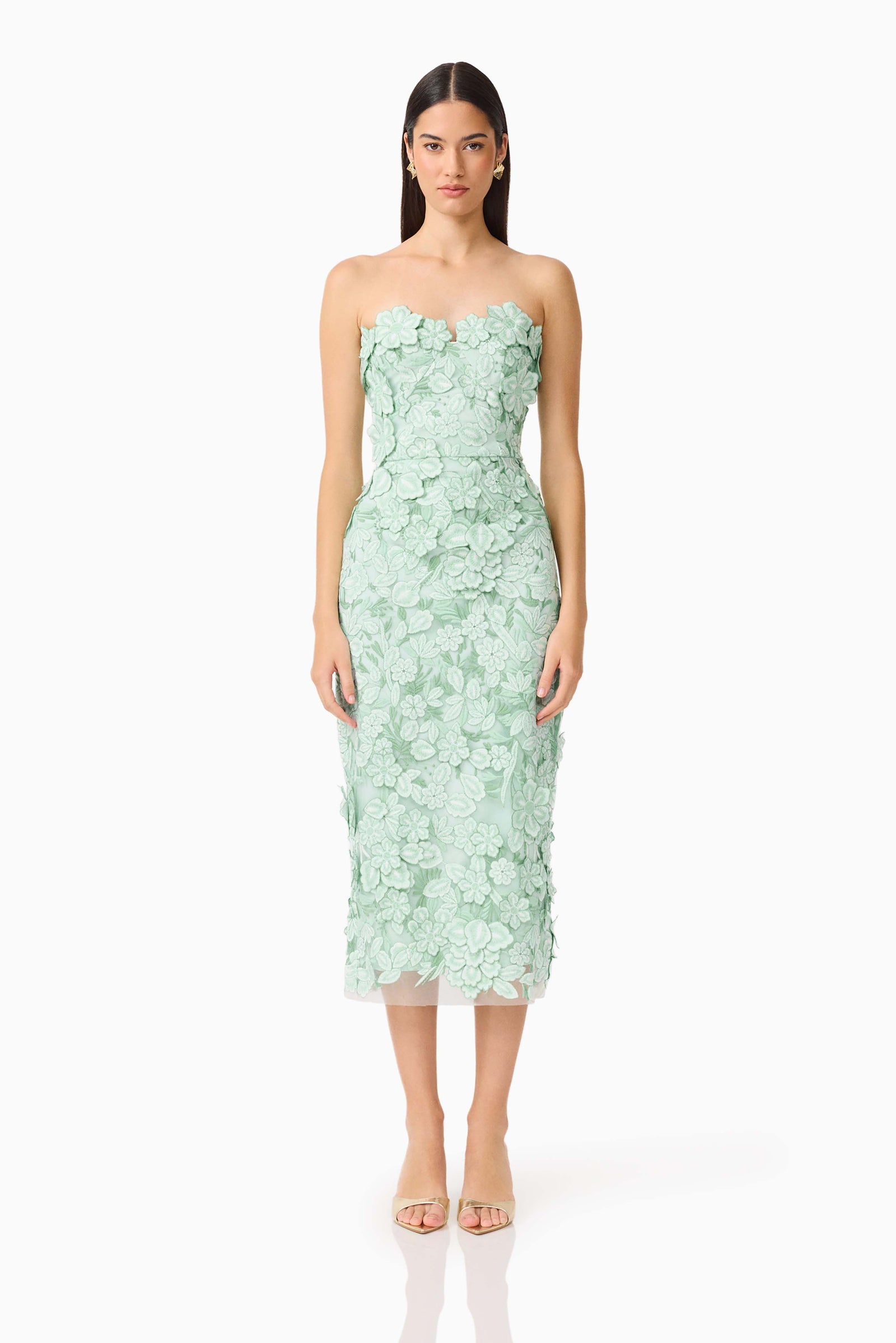 slim fit dress slacks A&A Luxe Valentine Lace Midi Romantic Green Bodycon Dress, Green / Xs main image 0