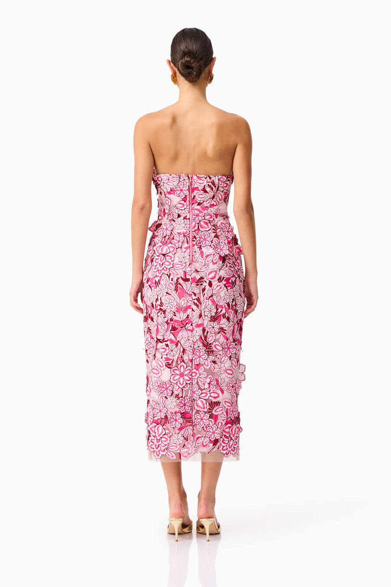 Roseate Strapless Midi Dress in Pink | Floral Detailing Elliatt Roseate Strapless Midi Dress in Pink | Floral Detailing Elliatt