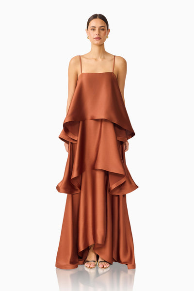 elliatt brown dress Tilly Tiered Maxi in Chestnut Midi dress