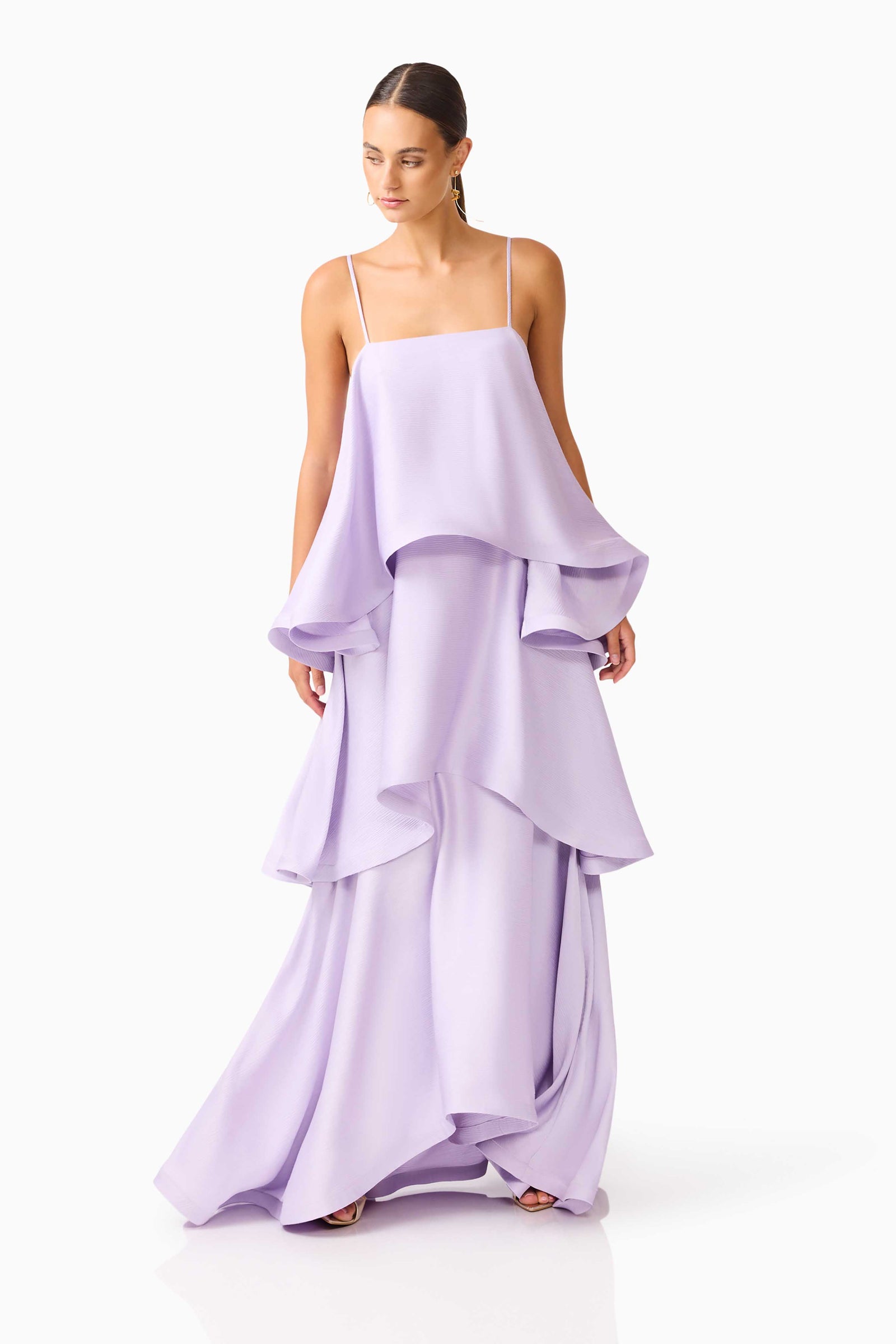 elliatt tilly tiered maxi dress - Purple - XL Color:Fluorescent Sky Leather Pants resulting in a look Subclass:MAXI