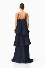 Tilly Tiered Maxi Dress in Navy with a tiered relaxed silhouette & back zipper back shot