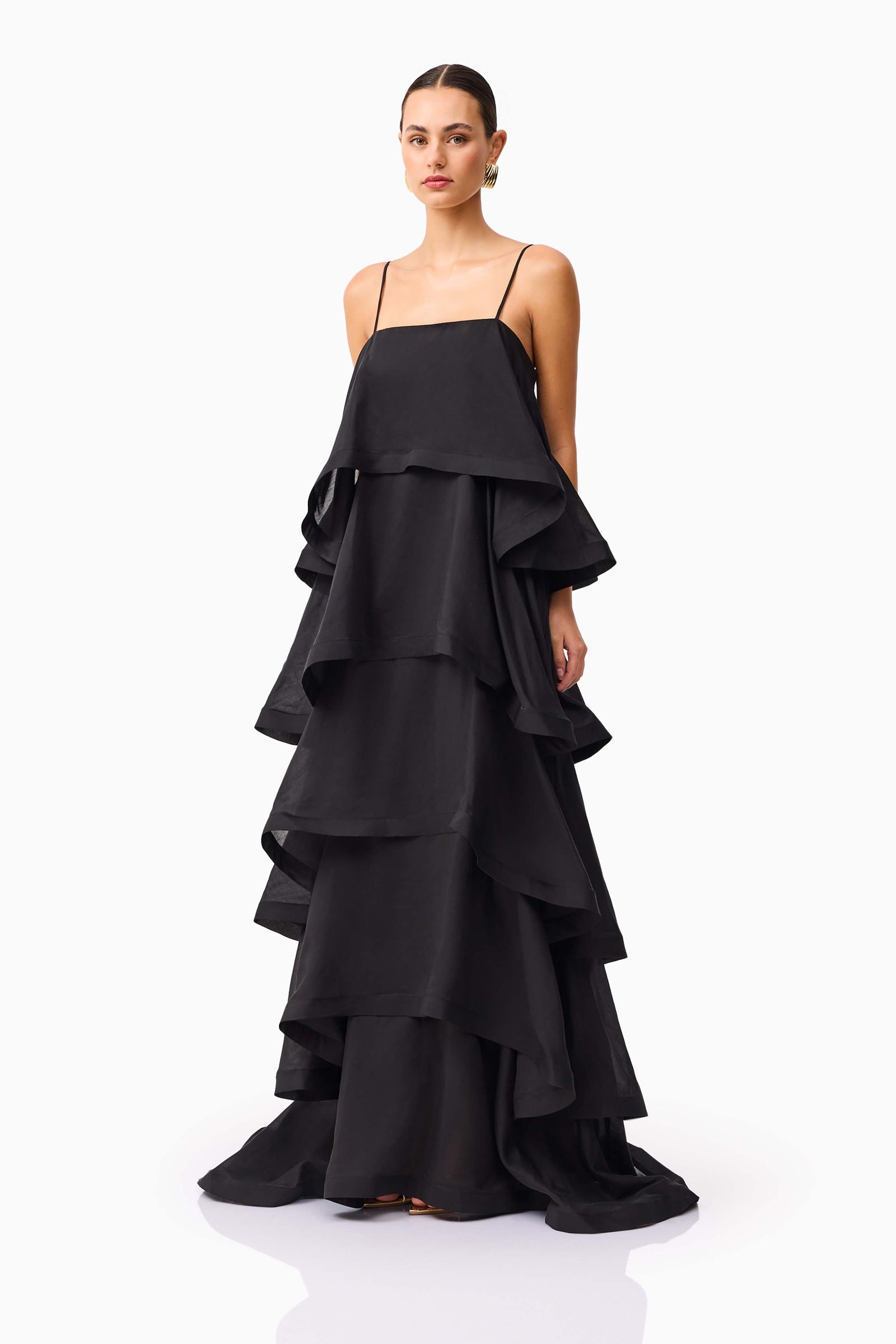 Tilly 5 Tiered Maxi Dress in Black – Elliatt
