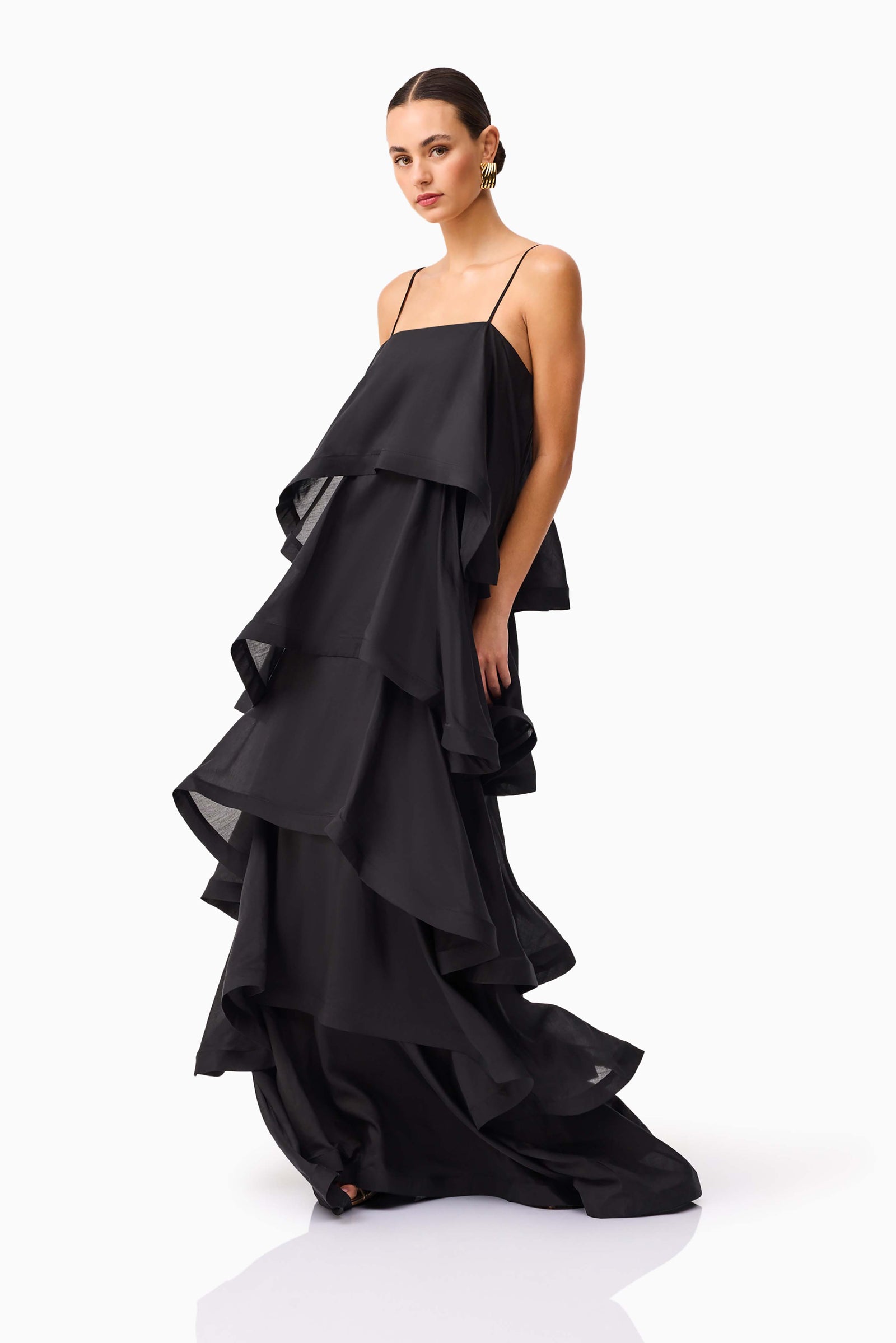 Tilly 5 Tiered Maxi Dress in Black – Elliatt