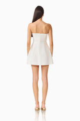 Gemma Floral Mini Dress in White with a tulip skirt & zipper back, back shot 