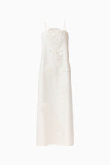 Gemma Floral Maxi Dress in White with floral appliques & relaxed fit ghost shot 
