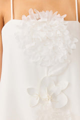 Gemma Floral Maxi Dress in White with floral appliques detail shot