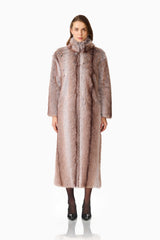 Kinley Faux Fur Coat in Brown with collared neckline and long sleeves front shot