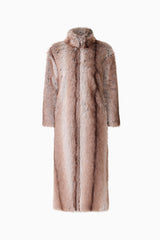 Kinley Faux Fur Coat in Brown with collared neckline and long sleeves ghost shot