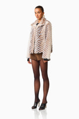 Sabrina Chevron Cropped Jacket in Brown & White with a collared neckline side shot