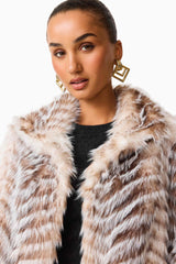 Sabrina Chevron Cropped Jacket in Brown & White with a collared neckline close up shot