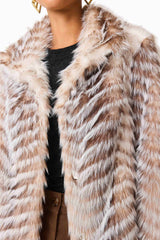 Sabrina Chevron Cropped Jacket in Brown & White with a collared neckline detail shot