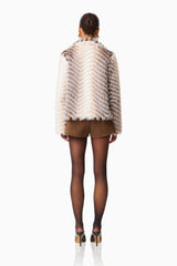 Sabrina Chevron Cropped Jacket in Brown & White with a collared neckline back shot
