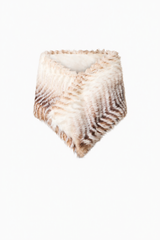 Sabrina Chevron Shawl in Brown & White with faux fur fabrication ghost shot