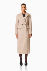 Paris Trench Coat in Beige with long sleeves & v-neckline front shot