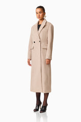 Paris Trench Coat in Beige with long sleeves & v-neckline side shot