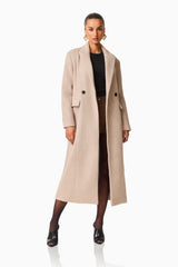 Paris Trench Coat in Beige with long sleeves & v-neckline posed shot